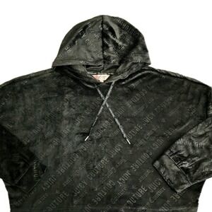 Juicy‎ Couture Y2K Black Velour Hoodie Intimates Size Large Embossed Logo L Soft